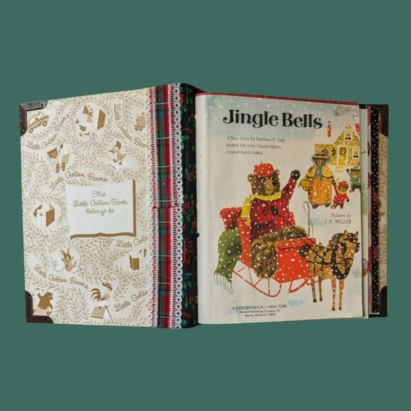 Jingle Bells Altered Little Golden Book Journal Scrapbook - Picture 4 of 6
